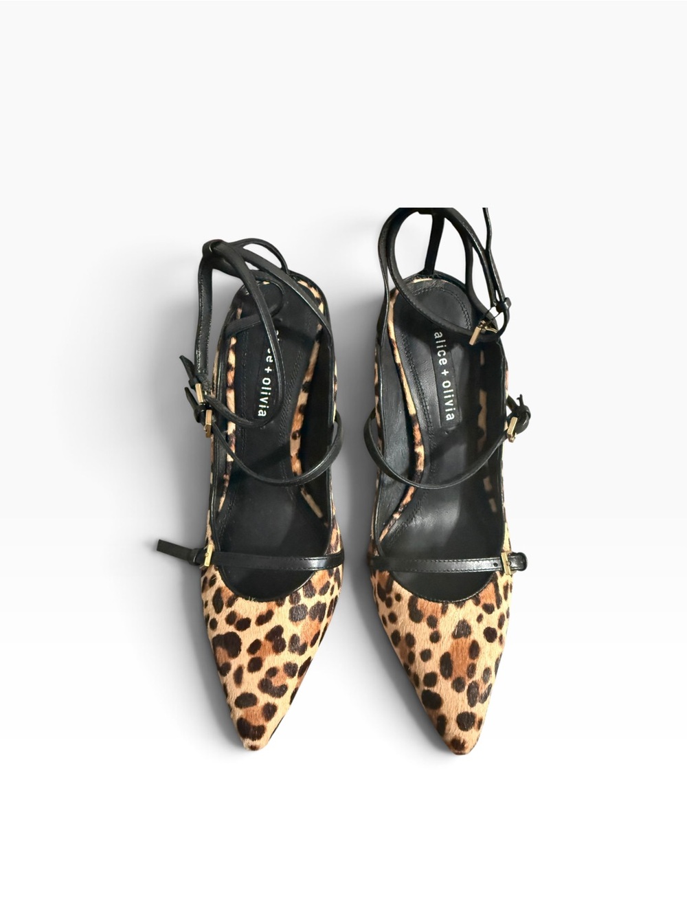Alice + Olivia Leopard Calf Hair Strappy Heels SAMPLE Not For Resale